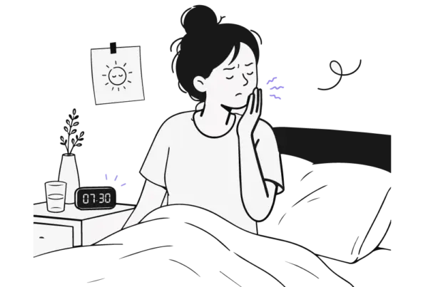 Frau mit morgendlichen Kieferschmerzen